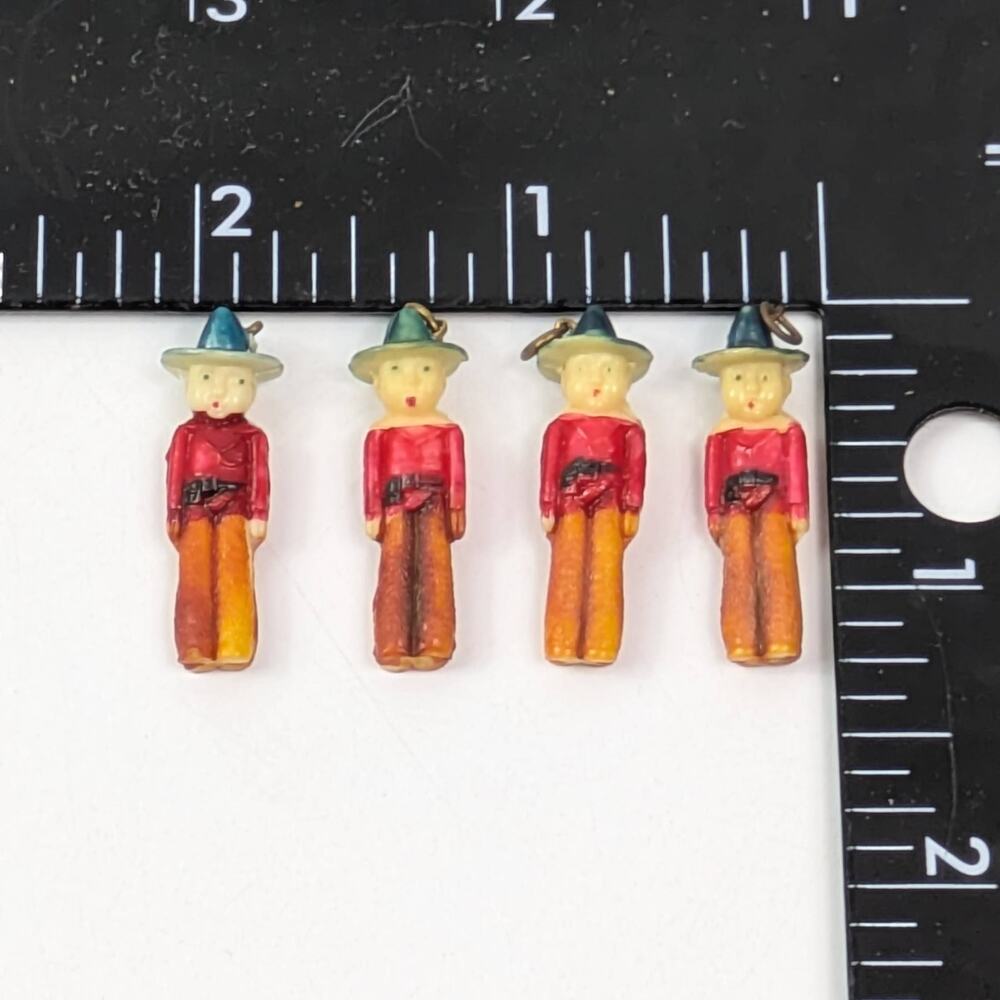 Vintage 1950s Plastic Cowboy Charms Set of 4 Painted Western Novelty Figures